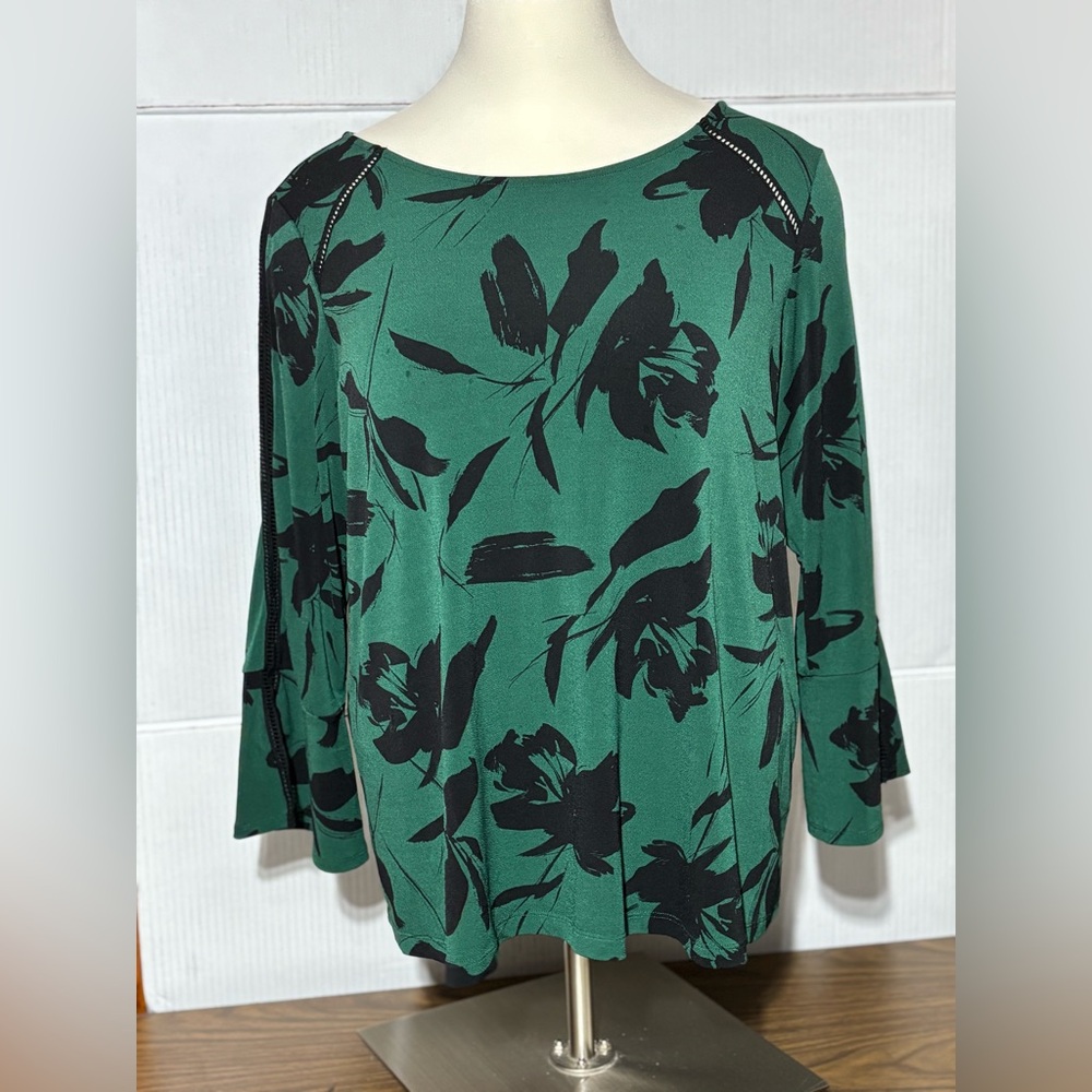 Dennis Basso 3X Green and Black Blouse for Stylish Occasions 27” L 26” p2p